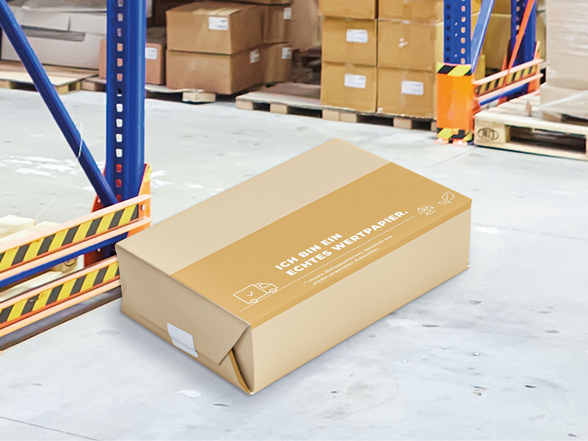 Ein Versandkarton von BUNZL Grosshandel gestaltet.