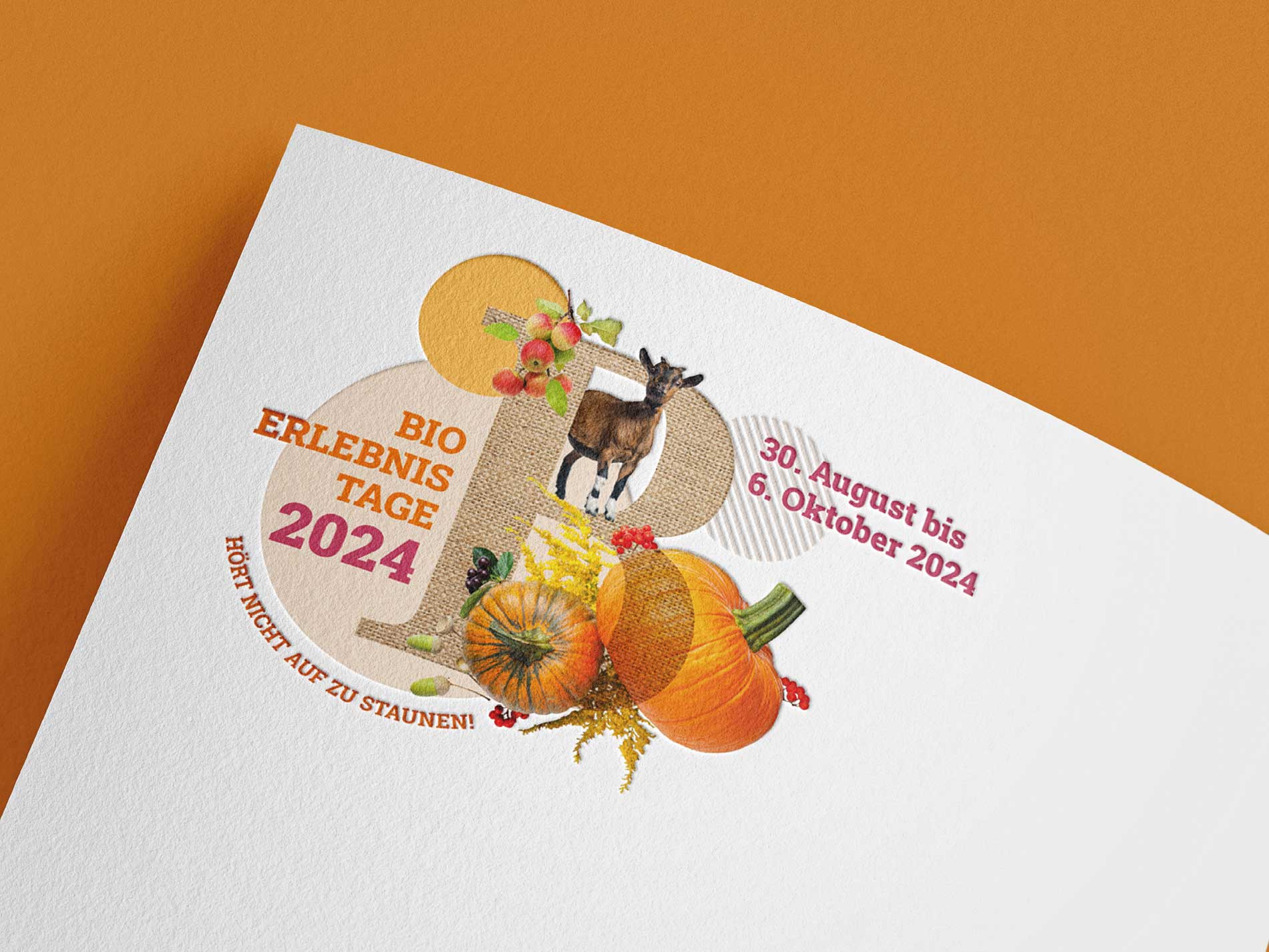 Zu sehen ist das Logo der Bio Erlebnistage 2024 auf Papier.