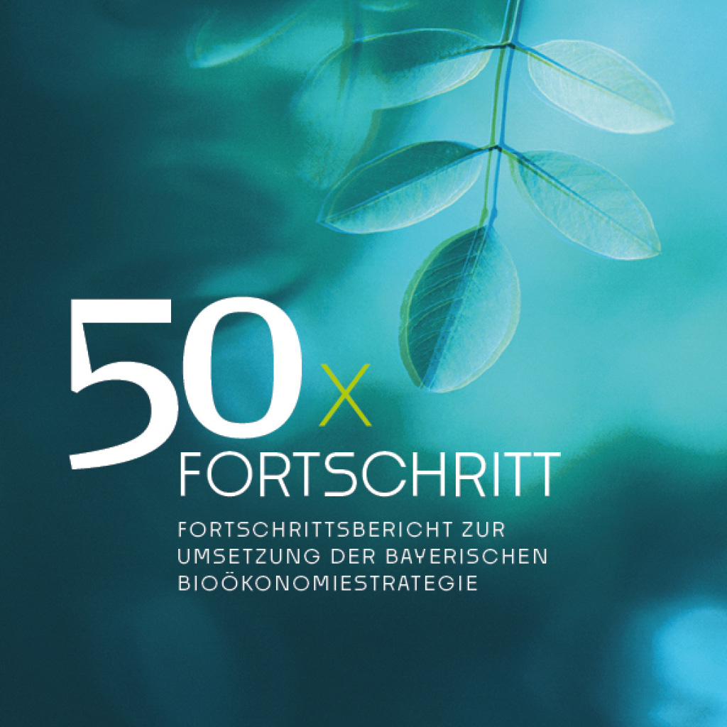 Key-Visual für den Fortschrittsbericht zur Umsetzung der Bayerischen Bioökonomiestrategie.