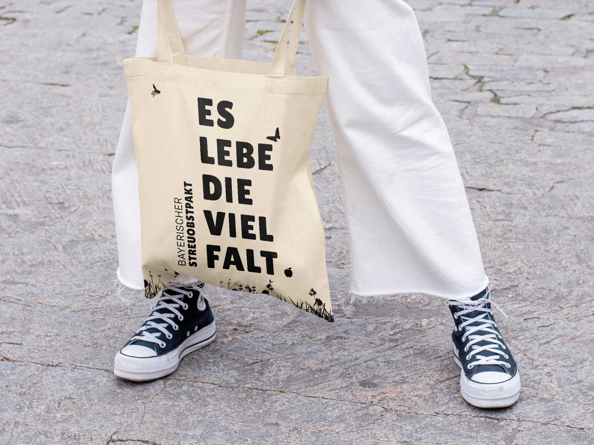 Stofftasche 'Es lebe die Vielfalt' für den Bayerischen Streuobstpakt.