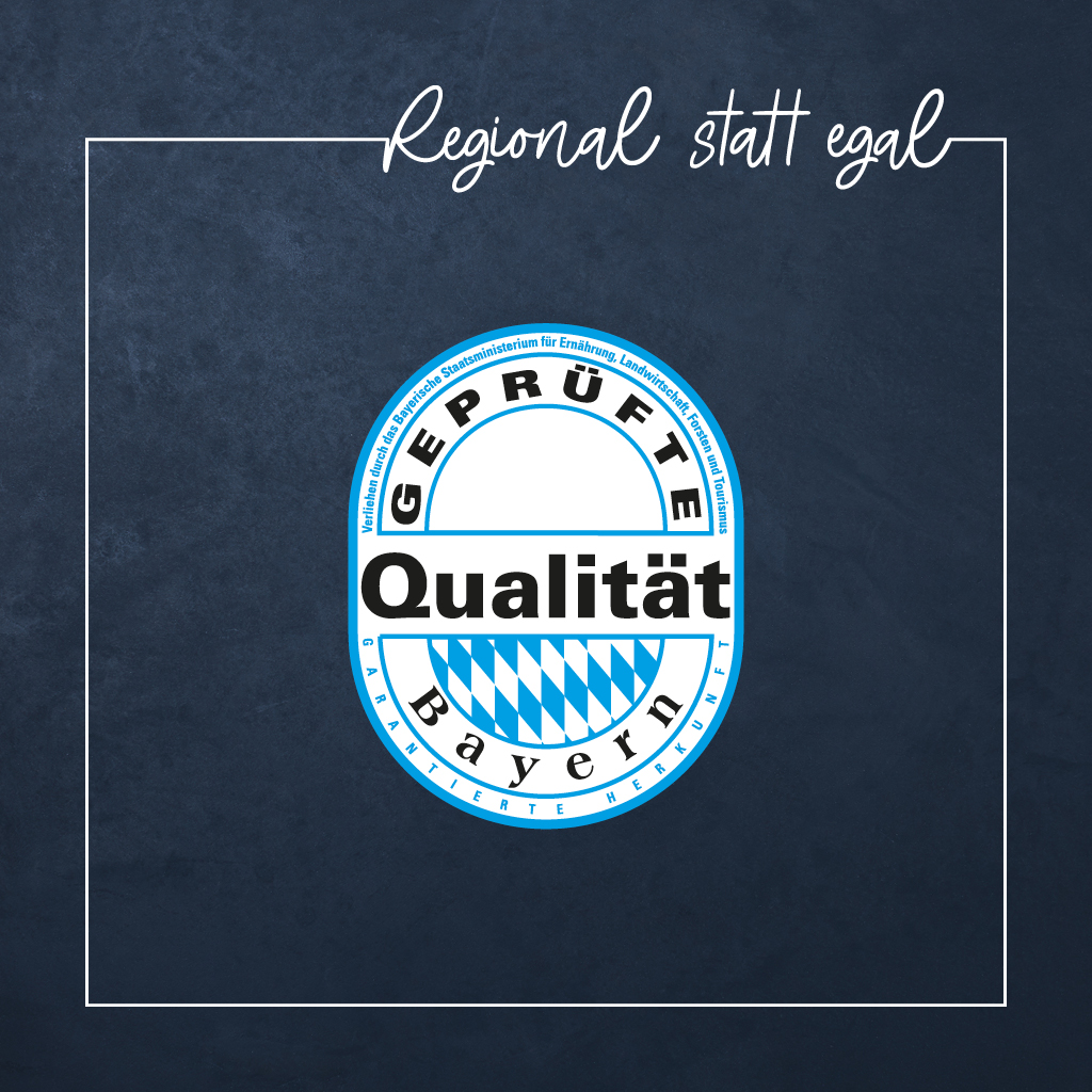 Zu sehen ist das GQB Logo auf dunkelblauen Hintergrund mit dem Schriftzug "Regional statt Egal".