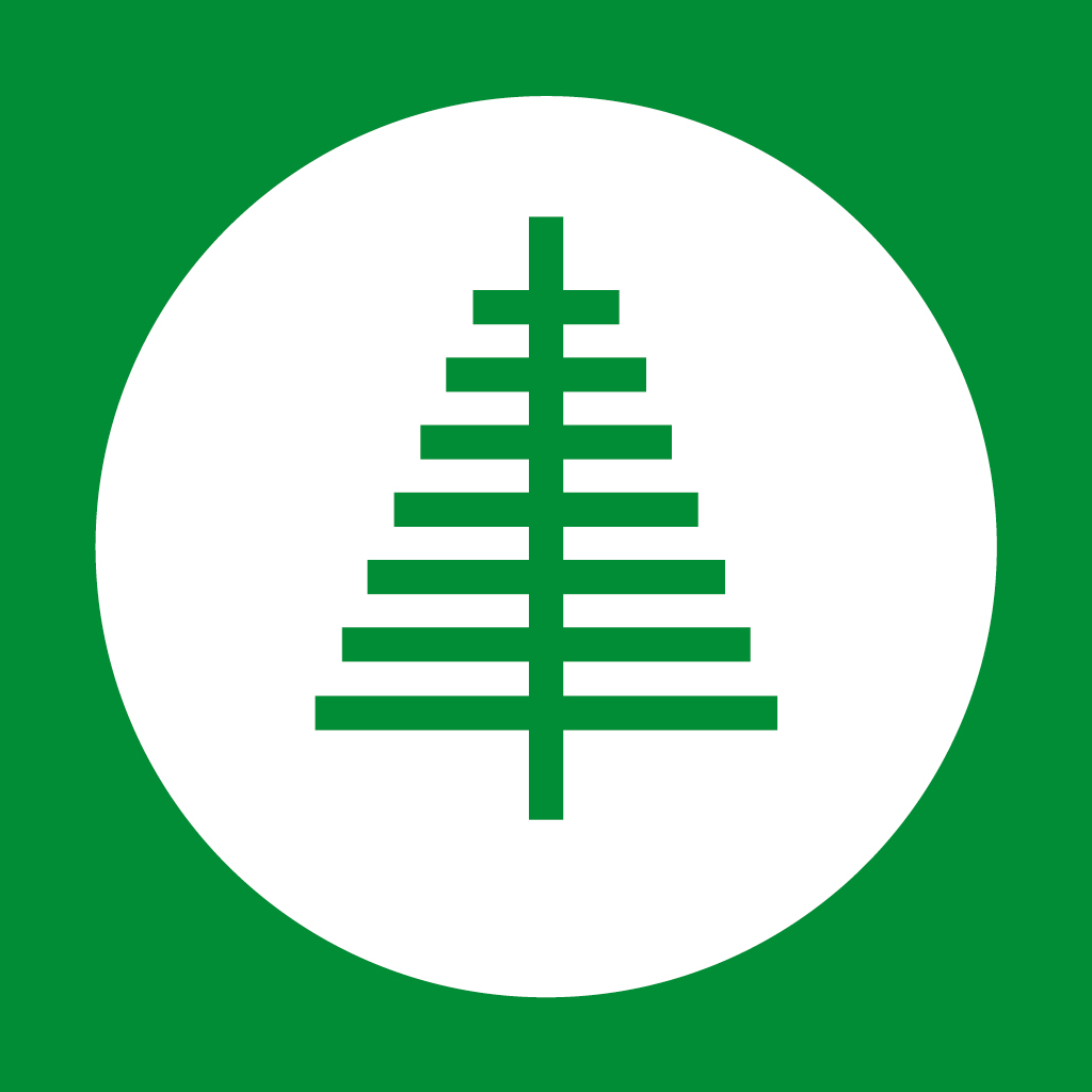 Logo von Holzbau Fichtl: stilisierte weiße Tanne in einem Kreis auf grünem Hintergrund.