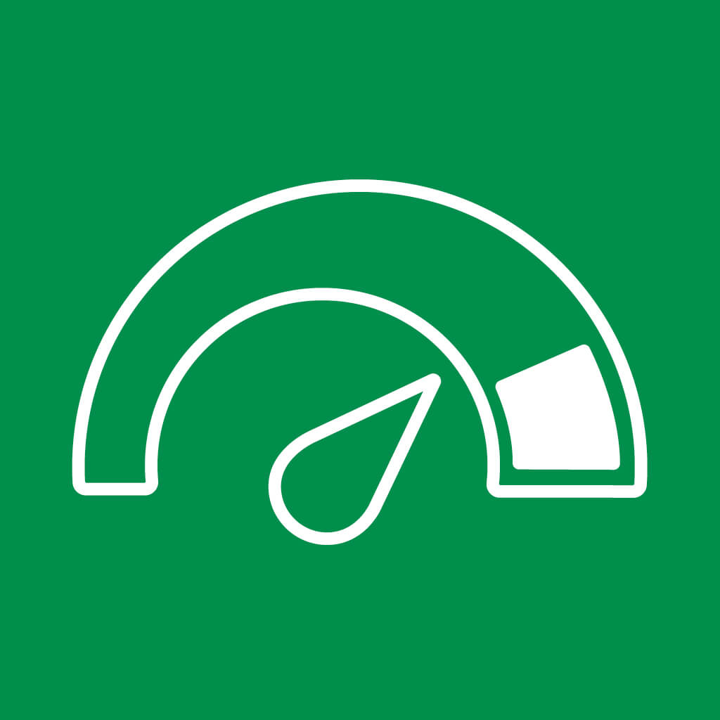 Weißes Tacho-Icon auf grünem Hintergrund – Symbol aus dem LfULG-Bildwelten-System.